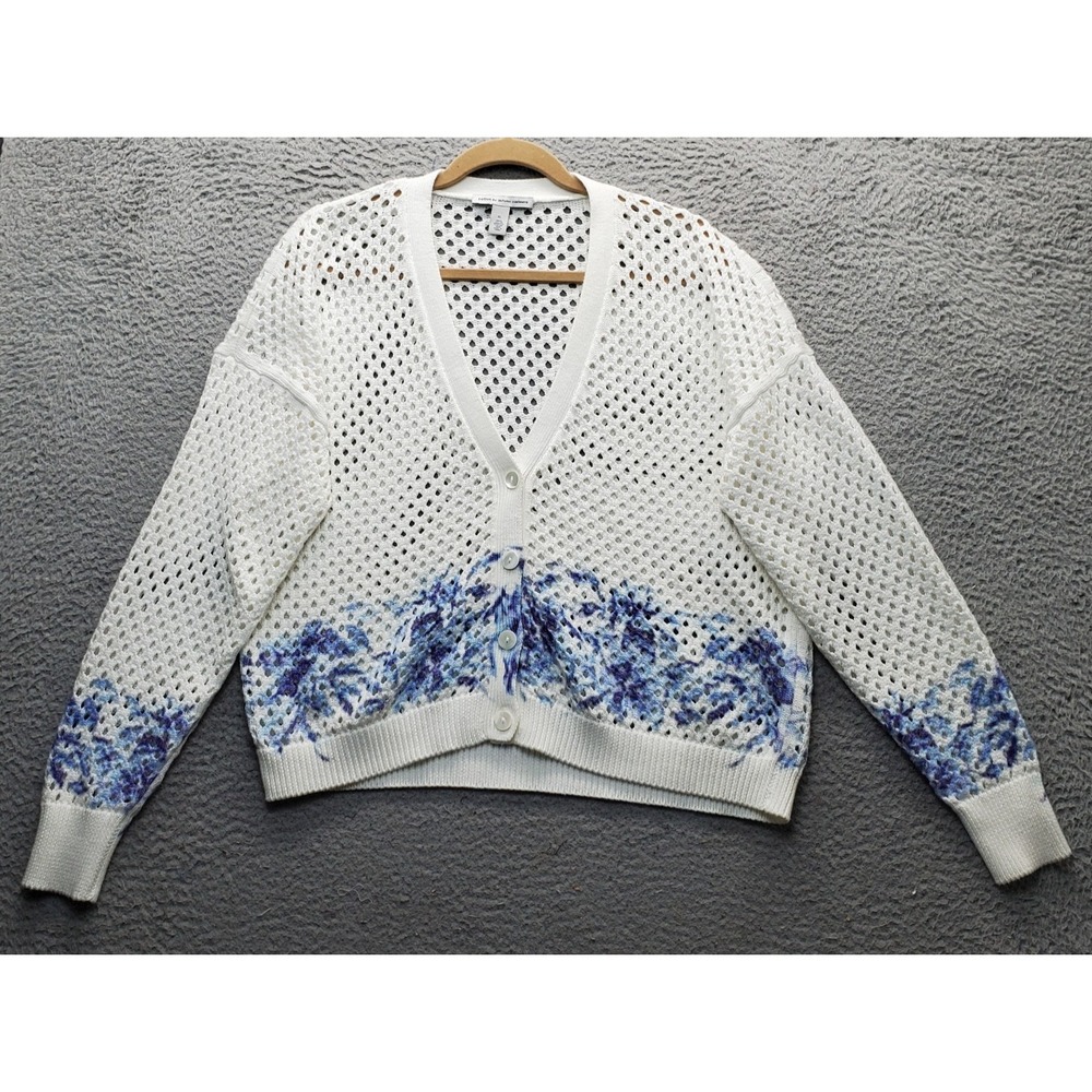 Cotton by Autumn Cashmere Cardigan Womens XL White Floral Eyelet Mesh Button Up